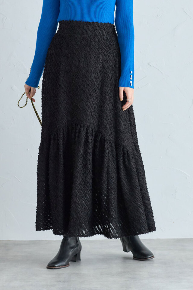 限定価格！即発送andrea&co 新品フリンジジャガードジャケット完売品♡ フリンジジャガードスカート[30001] | conforobe(コンフォローブ)