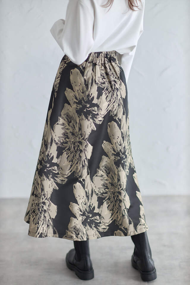 フラワージャガードフレアスカート 
