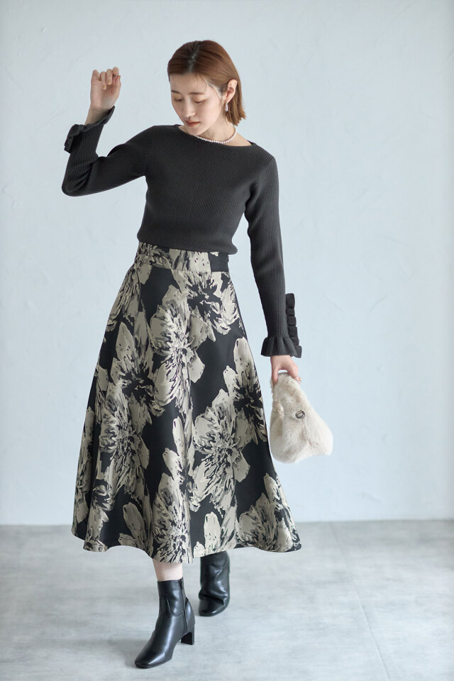 フラワージャガードフレアスカート 