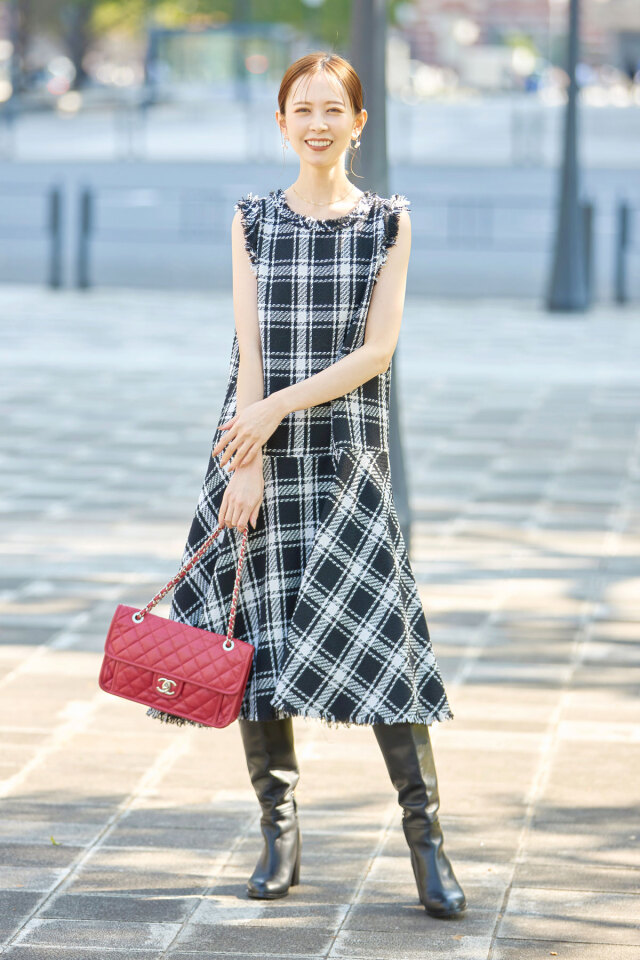 丸山真菜さん着用】チェックツイードフレアワンピース
