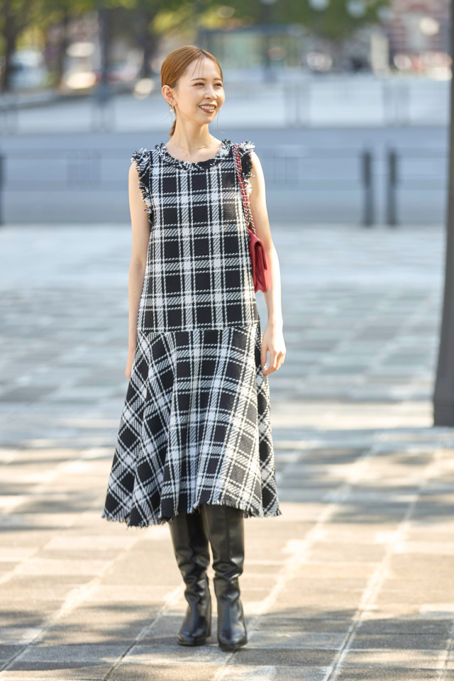 丸山真菜さん着用】チェックツイードフレアワンピース