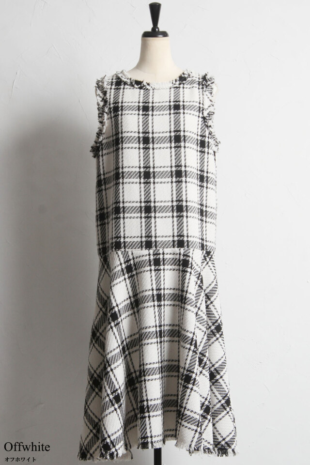 丸山真菜さん着用】チェックツイードフレアワンピース