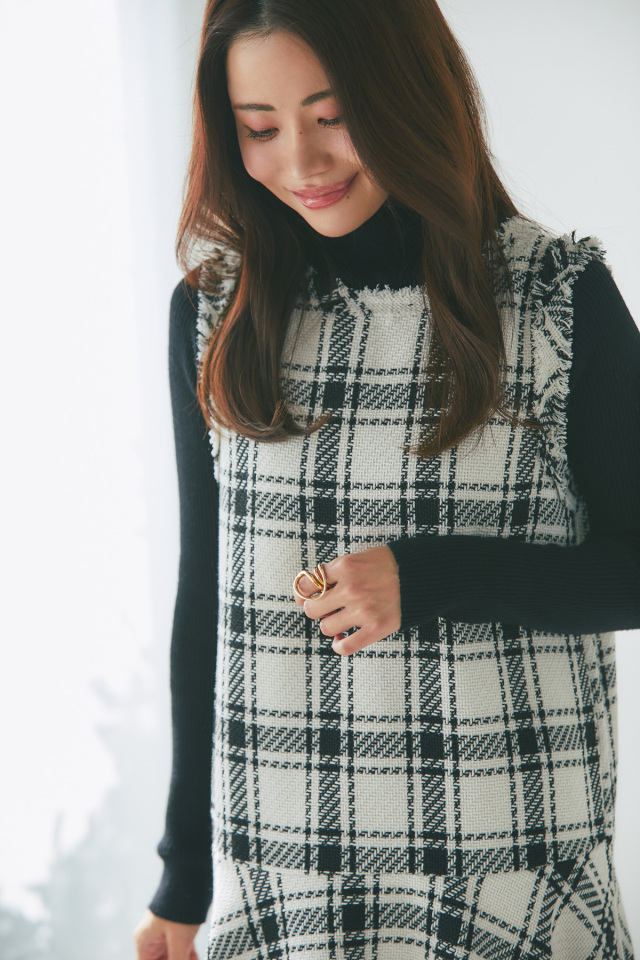 丸山真菜さん着用】チェックツイードフレアワンピース