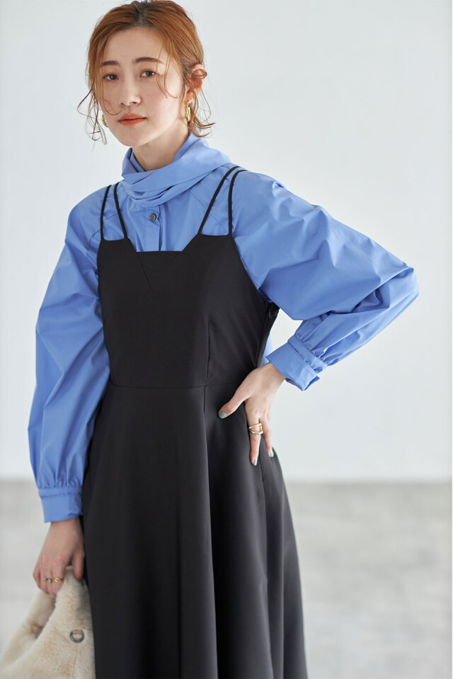 ネックデザインフレアキャミワンピース