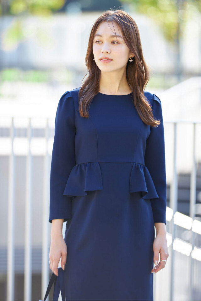 【極美品】N°21 異素材コンビペプラムワンピース ネイビー フレアワンピース &.NOSTALGIA navy】ペプラムワンピース