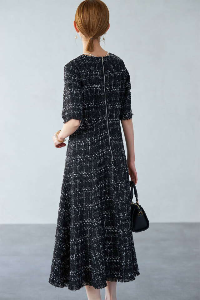 エムボーテ　ツイード フレア　ワンピース　B311 エムボーテ ツイード フレア ワンピース B311 - メルカリ