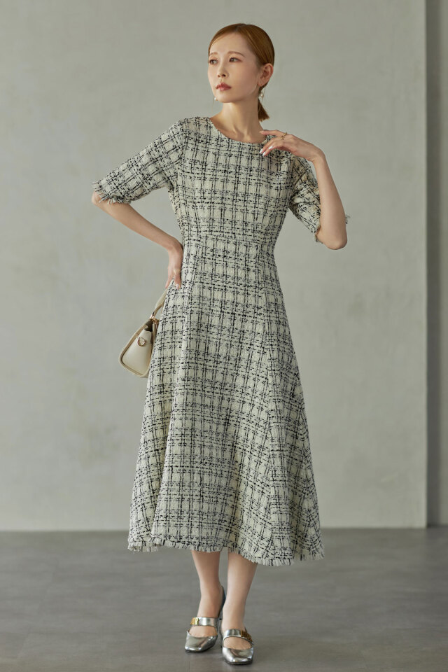 ツイードフレアワンピース 