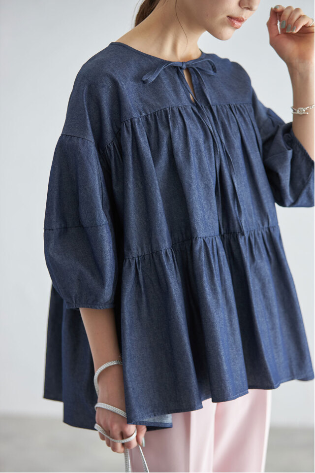 前後2wayティアードデニムブラウス