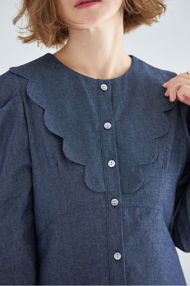 スカラップデニムワンピース