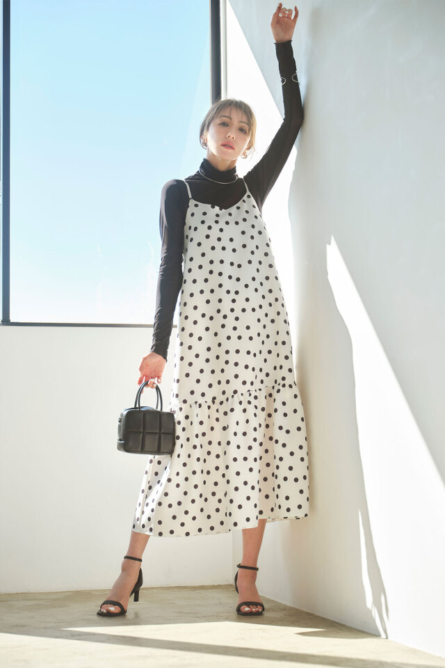 【美香さんコラボ】ドットティアードキャミワンピース