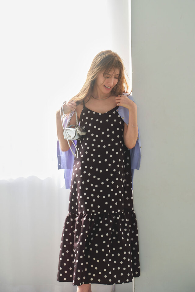 美香さんコラボ】ドットティアードキャミワンピース 