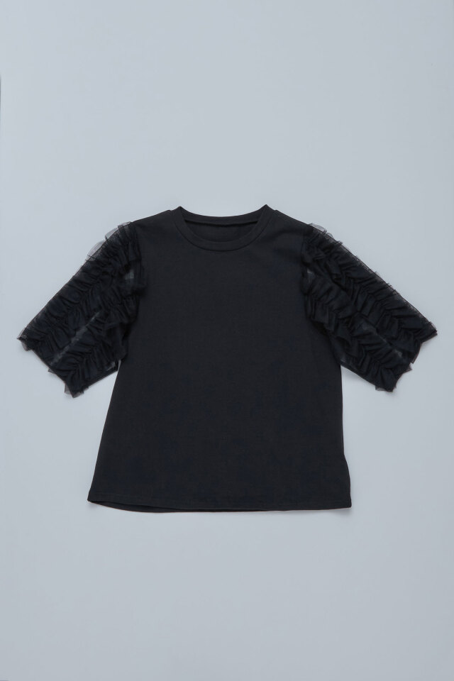 AD2020 21SS チュールフリルスリーブTシャツ 黒 パフスリーブ p.premier tシャツ 「ジュニア対応」ボリュームチュール