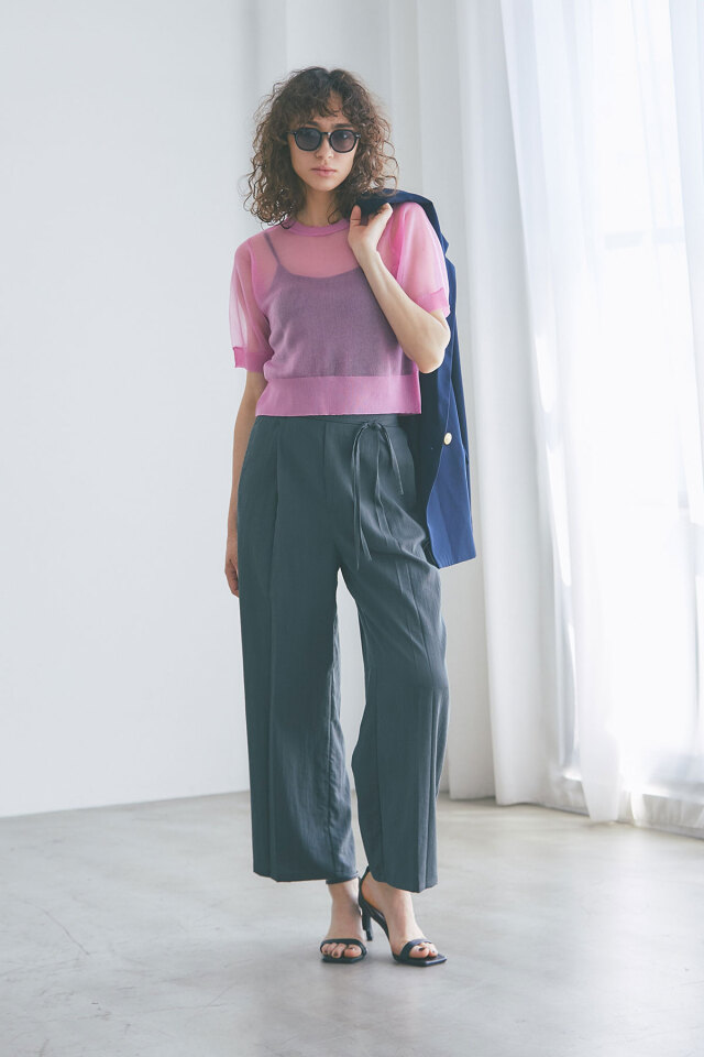 ☆美品☆cen. セン　ロングジレ　リネンライク　ネイビー　日本製 セール】 【CLASSY.6月号掲載】リネンレーヨンストレッチ ロング