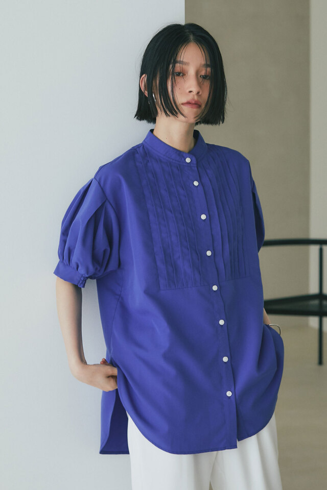 ピンタックシャツブラウス（ハーフスリーブ） 