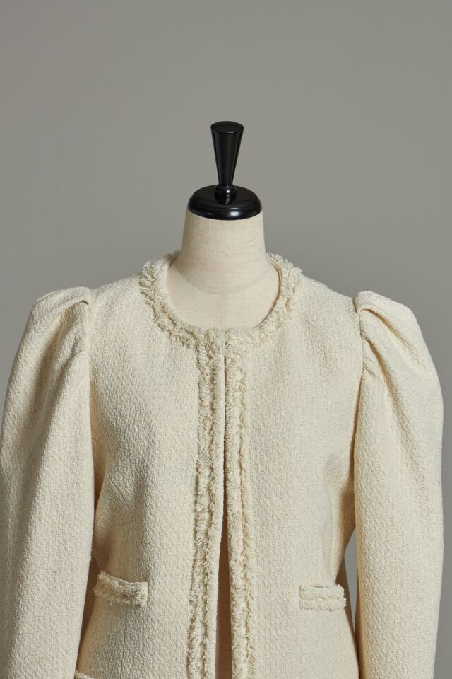 Moncler アイボリー ツイードジャケット パワーショルダーツイードジャケット