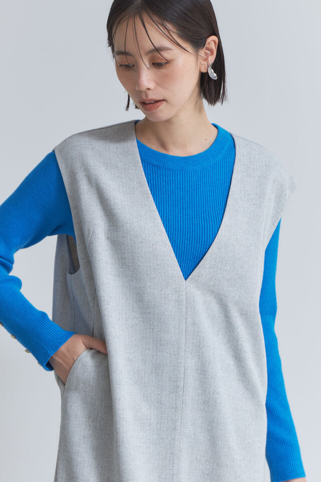 ラメへリンボーンVネックジャンスカ