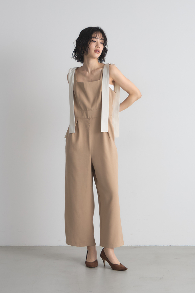 バイカラーベルトショルダーオールインワン