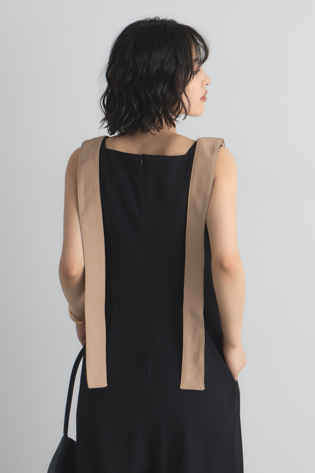 バイカラーベルトショルダーオールインワン