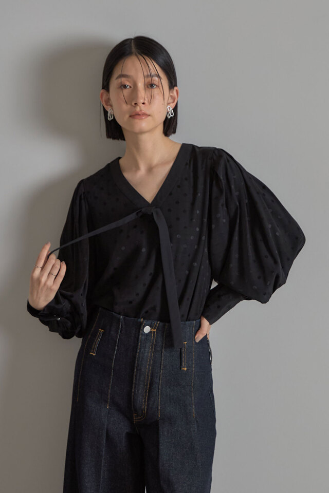 新品★Lig. リグドットのリボンブラウス Lig dot リボンブラウス ブラック リグドット