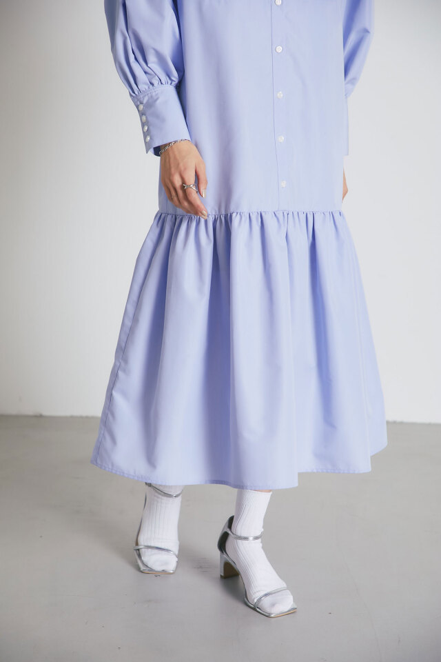 ピンタック裾切替シャツワンピース