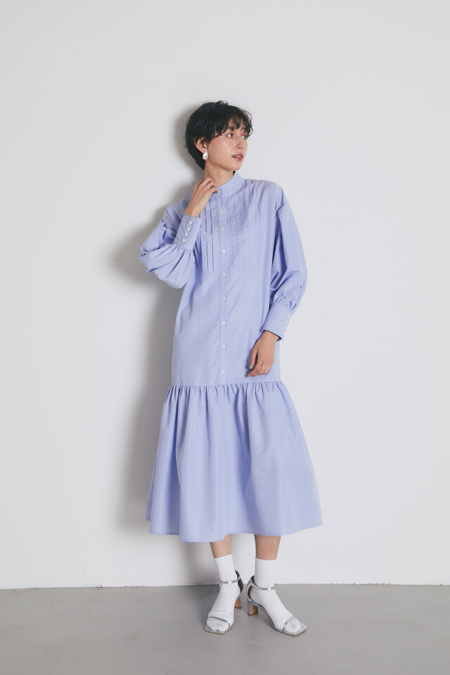 ピンタック裾切替シャツワンピース