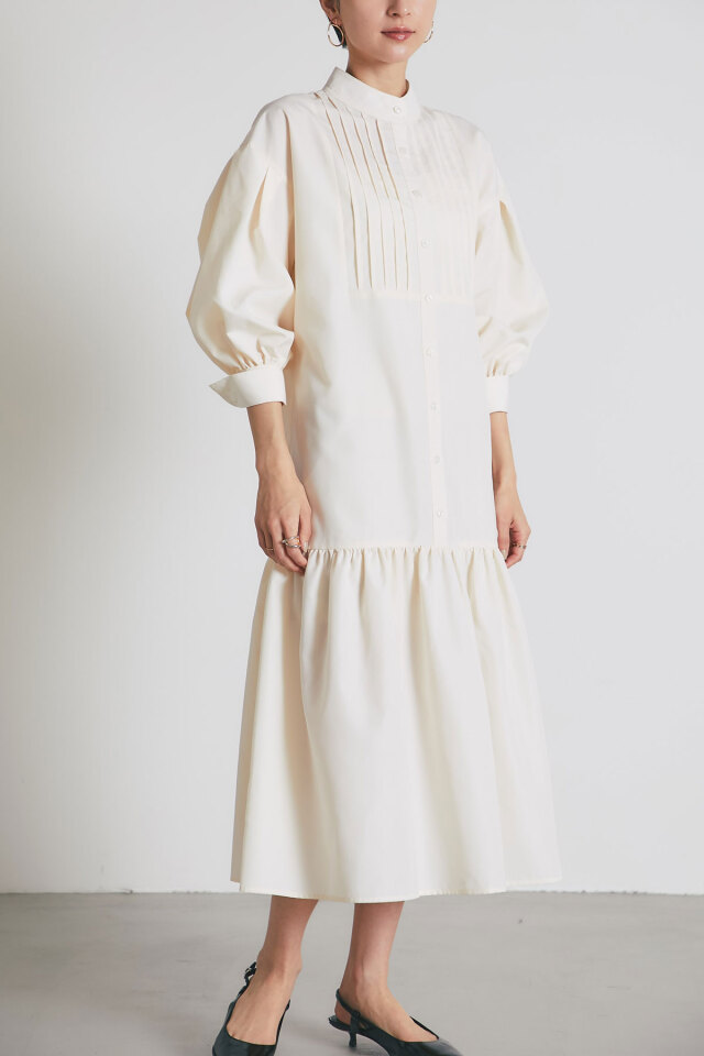 ピンタック裾切替シャツワンピース
