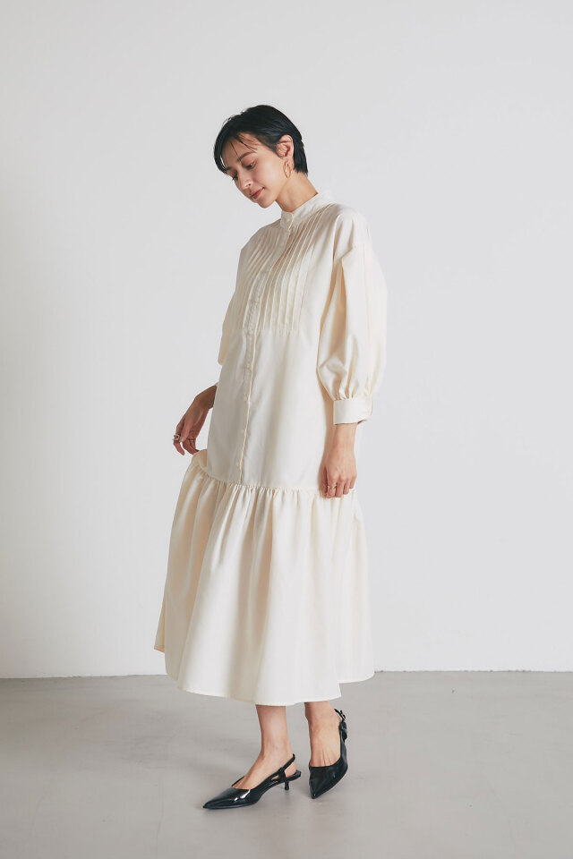 ピンタック裾切替シャツワンピース