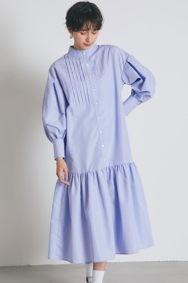 ピンタック裾切替シャツワンピース