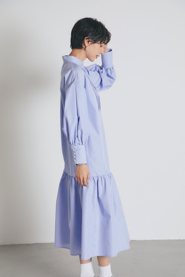 ピンタック裾切替シャツワンピース