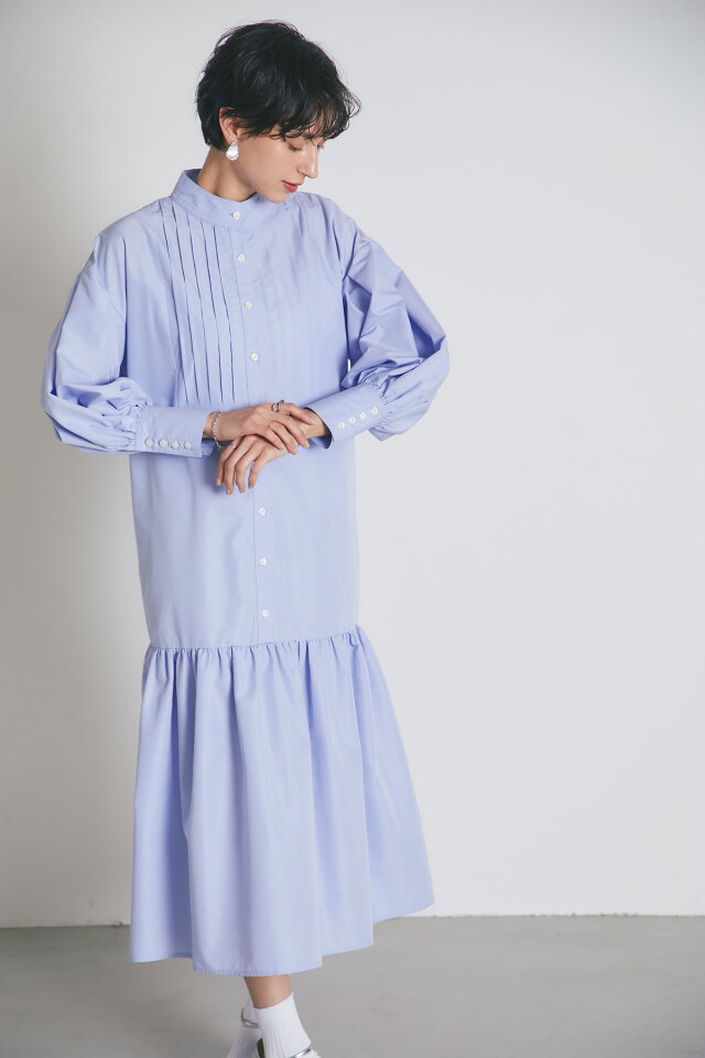 ピンタック裾切替シャツワンピース