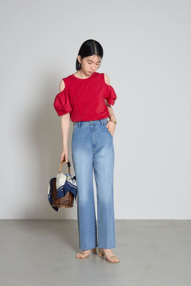 フリルオープンスリーブTシャツ