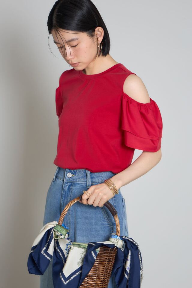 tシャツ 2025秋冬新作 フリルスリーブカットトップス レディース Re:EDIT カットソー レディース フリルトップス Tシャツ