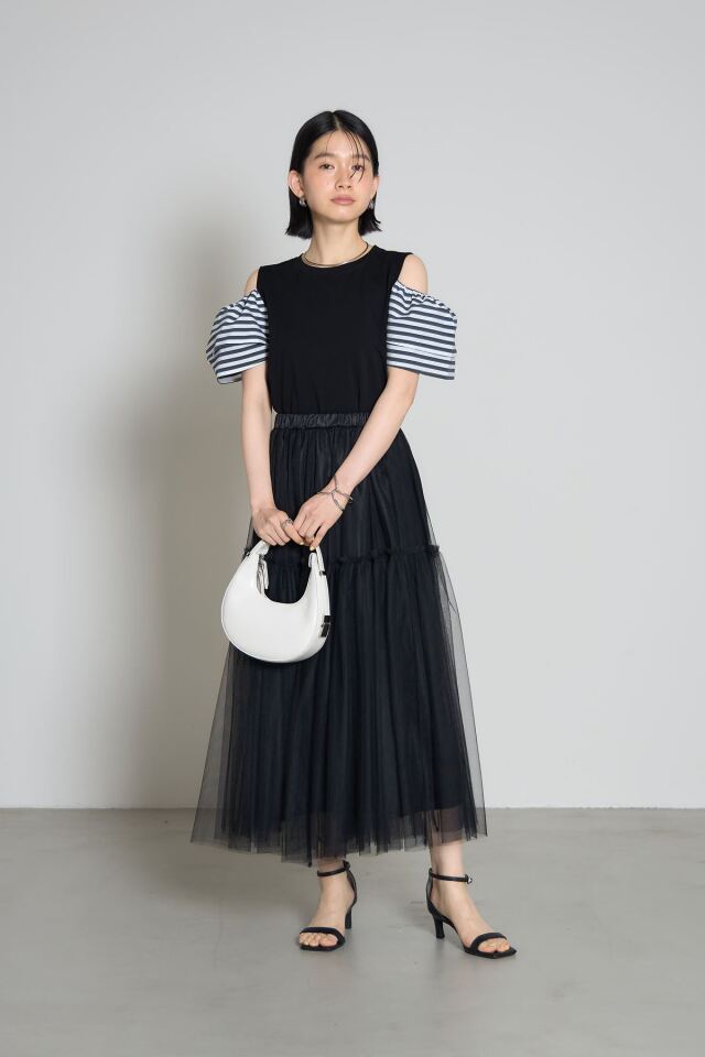 フリルオープンスリーブTシャツ