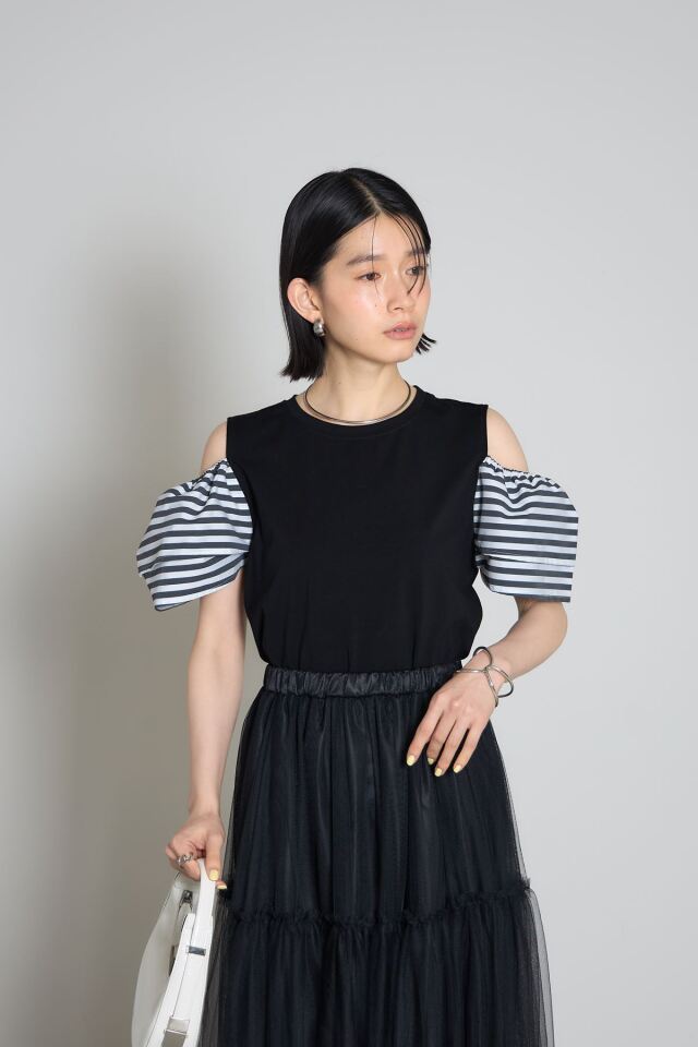 フリルオープンスリーブTシャツ