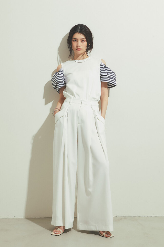 フリルオープンスリーブTシャツ