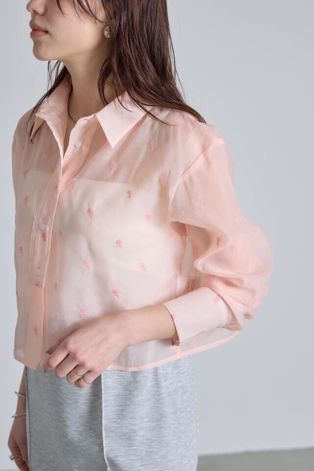フラワーエンブロイダリークロップドシャツ
