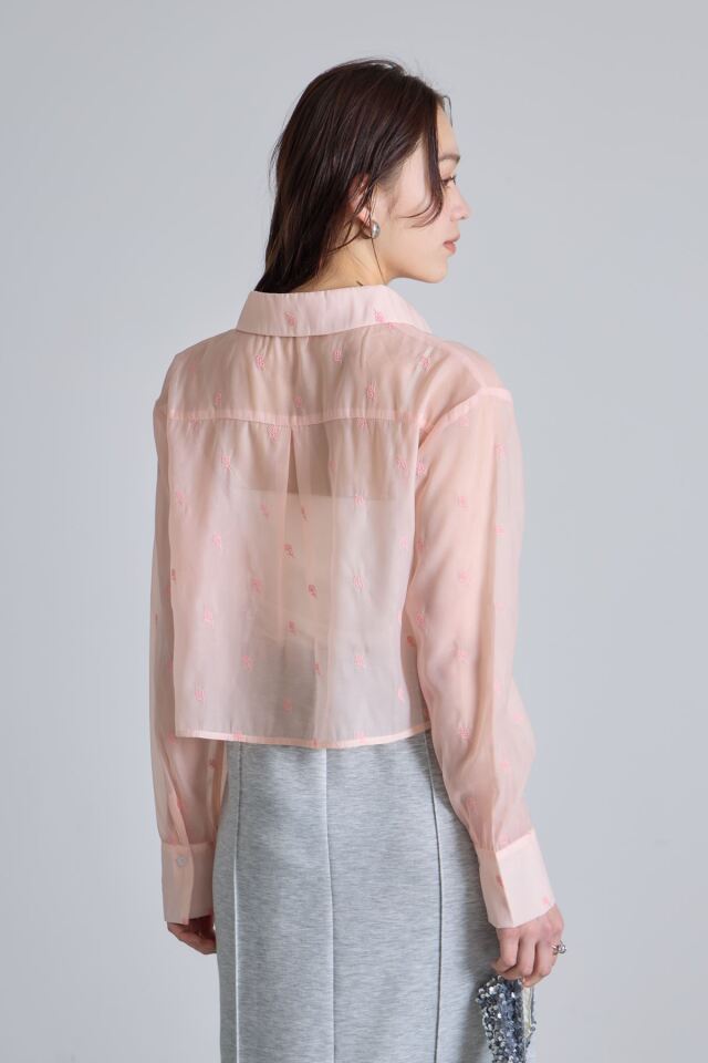 フラワーエンブロイダリークロップドシャツ