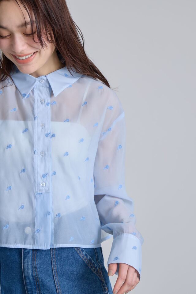 フラワーエンブロイダリークロップドシャツ