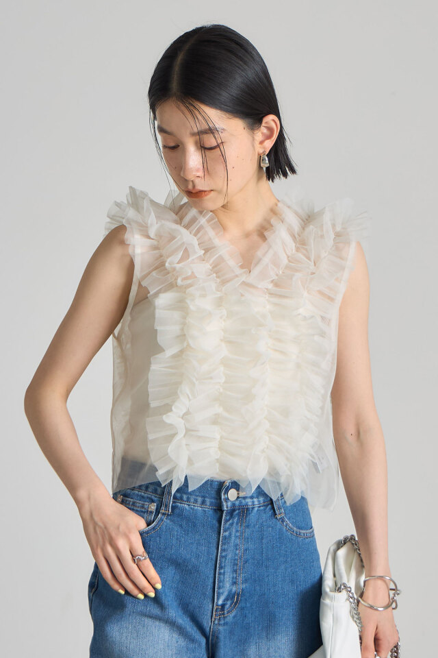 夏商品 松木育未さん着用】チュールブラウス