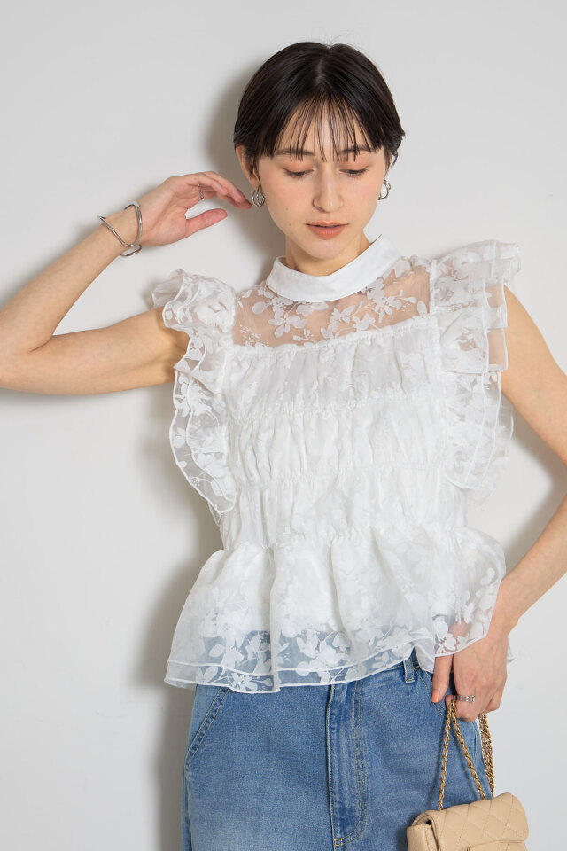 美香さん着用】シャーリングシアーブラウス