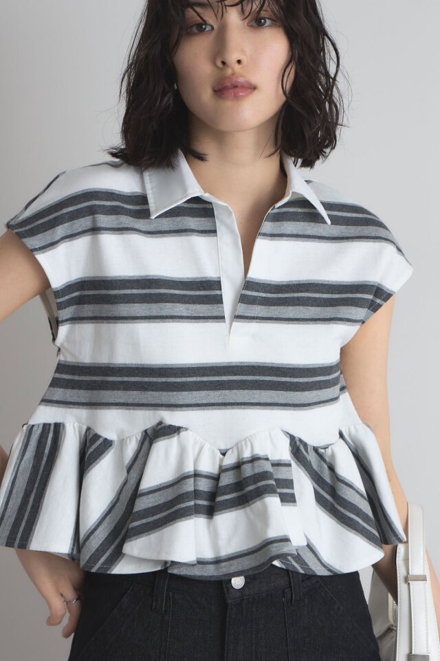 MELLページ ペプラムラガーシャツ