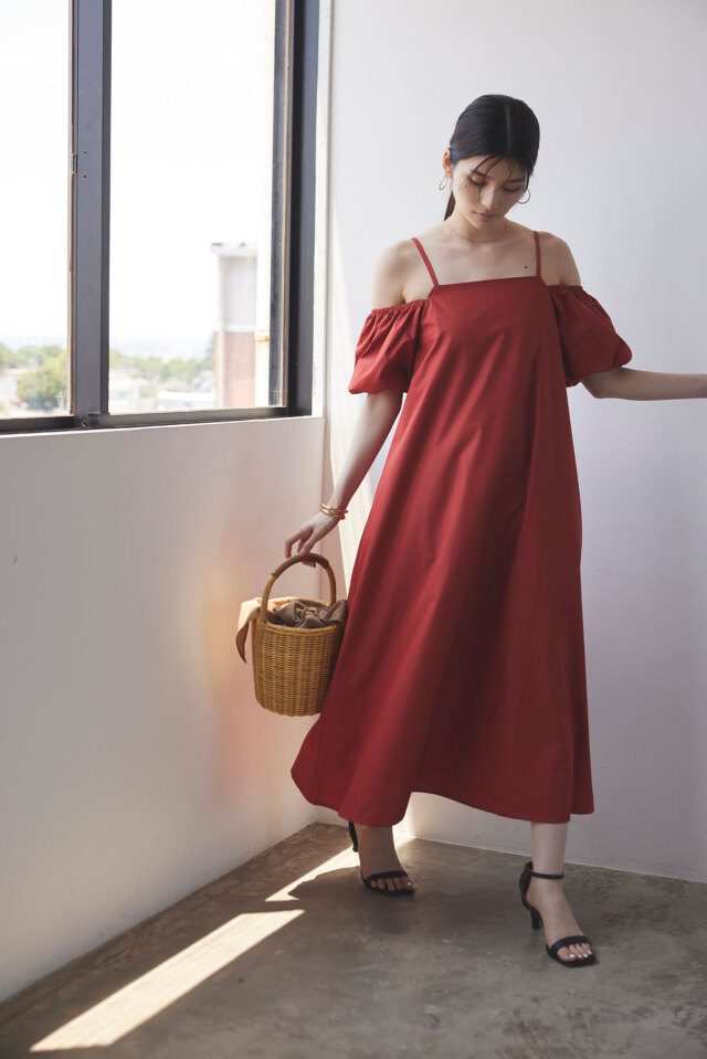 袖2WAYオープンスリーブフレアワンピース