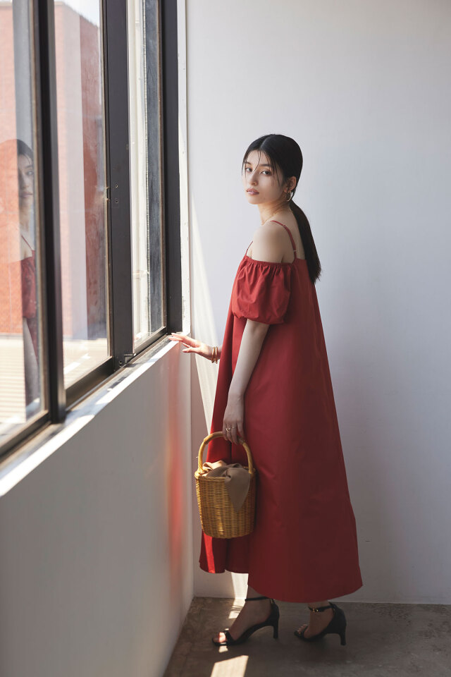 着物リメイク フリル袖フレアワンピース 袖2WAYオープンスリーブフレアワンピース