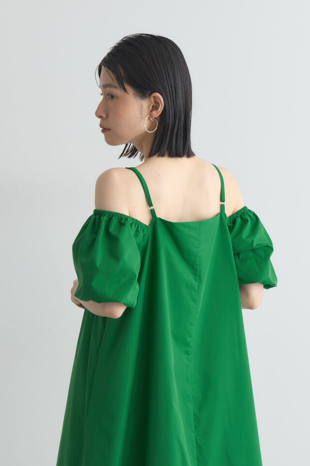 週末値下　アディアム　Adeamノースリーブ　リボン　フレアーワンピースグリーン 週末値下 アディアム Adeamノースリーブ リボン フレアー