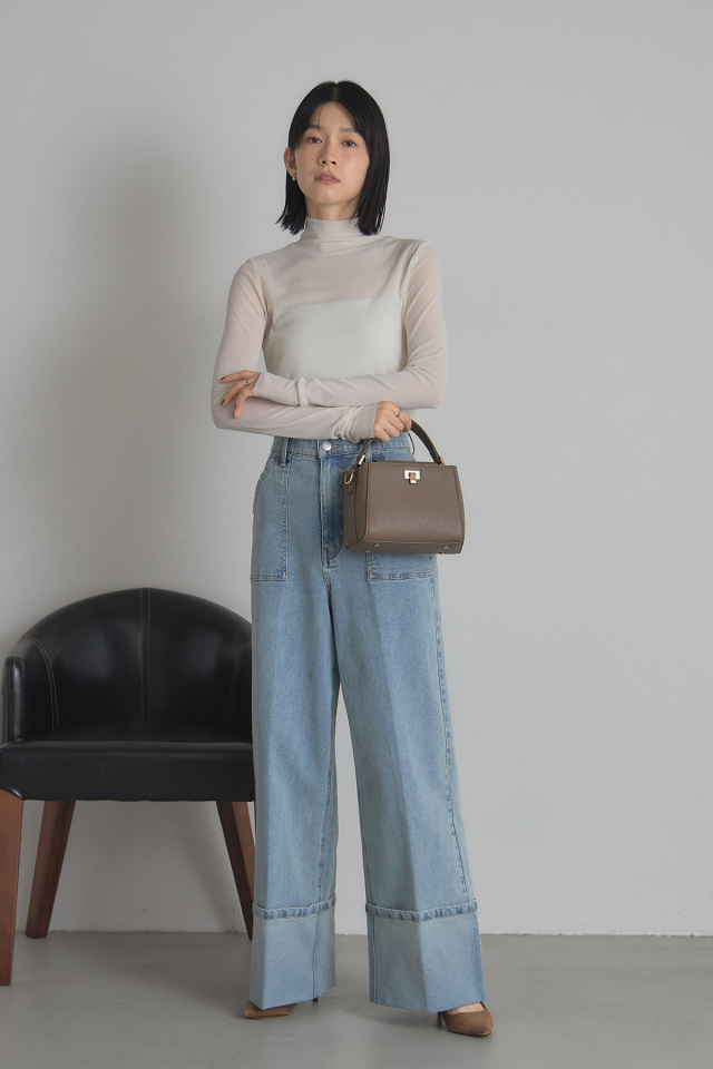 にゃページ 美品 OMMO シアーレイヤードタートルニット ネイビー OMMO SHEER LAYERED TURTLE KTシアーレイヤードタートル