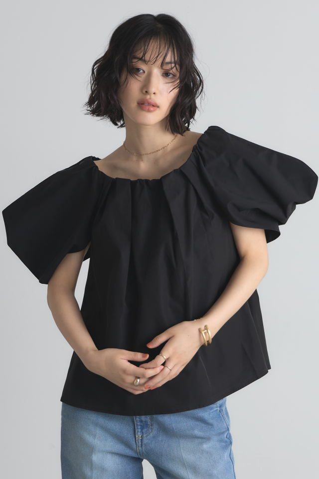 ボリュームスリーブタフタオフショルブラウス