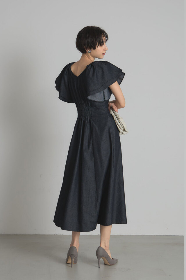 ボリュームスリーブデニムワンピース