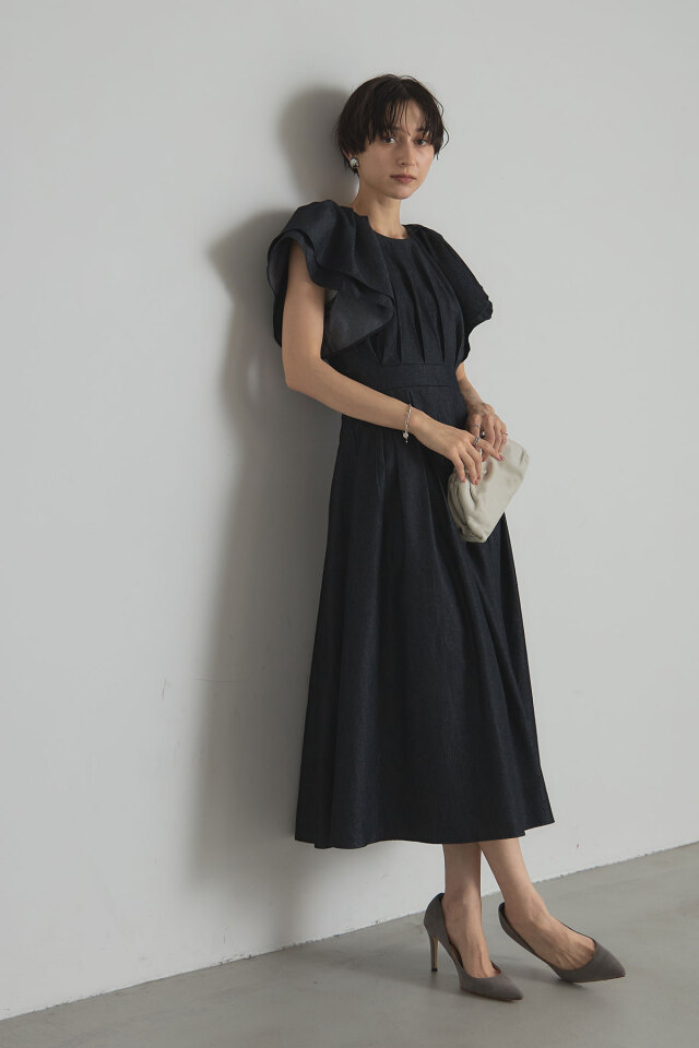 ボリュームスリーブデニムワンピース