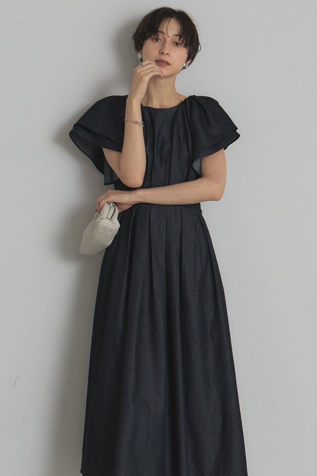 ボリュームスリーブデニムワンピース