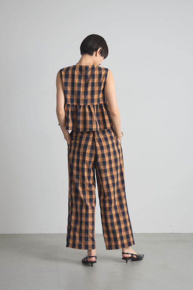 チェックノースリーブペプラムセットアップ